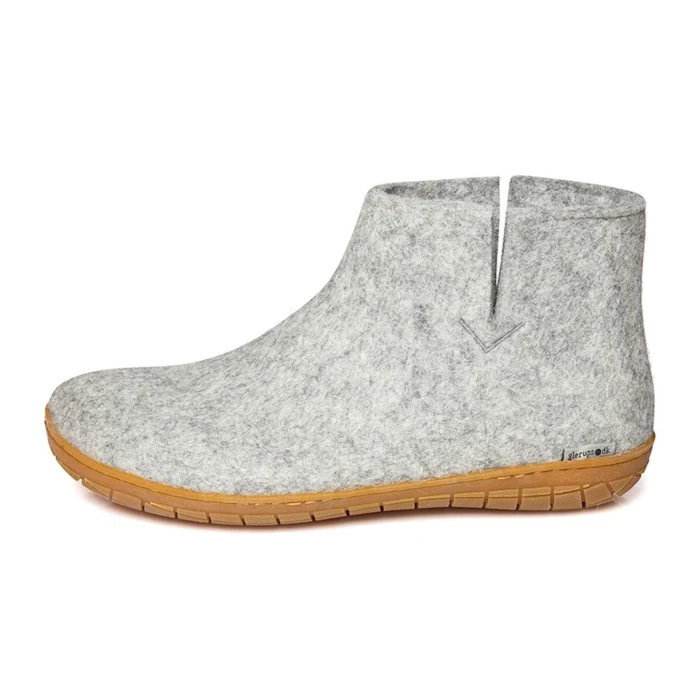 Felt slipper with rubber soles - light grey